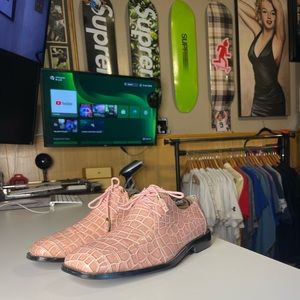 Roberto Chillini Mens Loafers Shoes Pink Faux Croc Lace Up 8.5